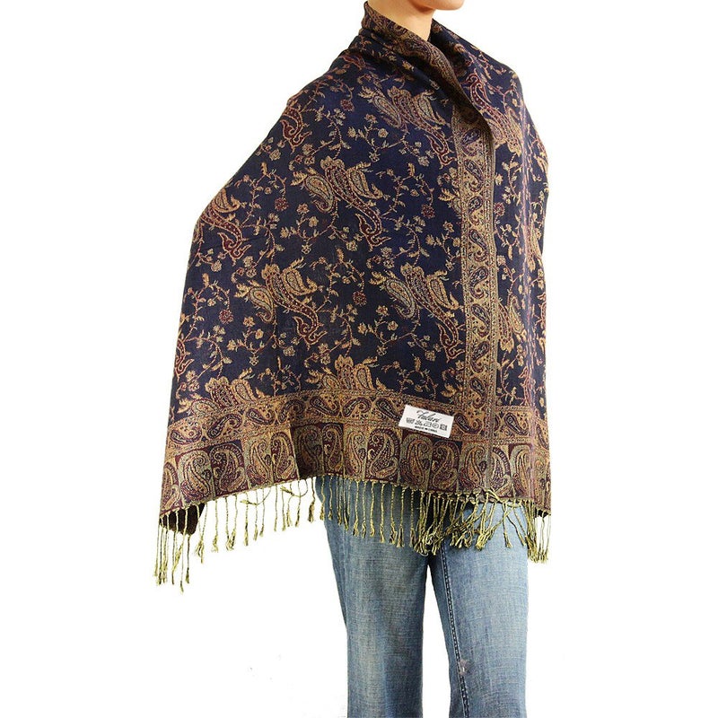 Falari Women's Woven Paisley Pashmina Shawl Wrap Scarf 80" x 27" (Style 1 - Eggplant Purple) - Image 1